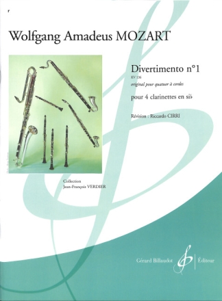 Divertimento no.1 KV136 pour 4 clarinettes en sib partition+parties