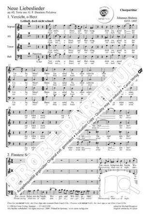 Neue Liebeslieder Op.65 f�r gem Chor Chorpartitur