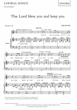 The Lord bless you and keep you for female chorus and piano score