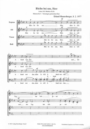 Bleibe bei uns Herr f�r 4-7 stimmigen gem Chor a cappella Partitur