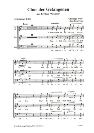 Chor der Gefangenen aus Nabucco f�r gem Chor und Klavier Chorpartitur (dt/it)