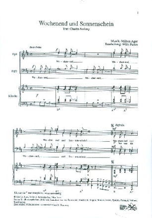 WOCHENEND UND SONNENSCHEIN f�r M�nnerchor und Klavier Klavierpartitur
