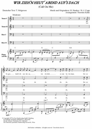 Wir ziehn'n heut' Abend auf's Dach f�r M�nnerchor und Klavier ad lib. Partitur
