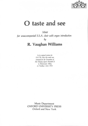 O taste and see for female chorus a cappella (with organ introduction) score
