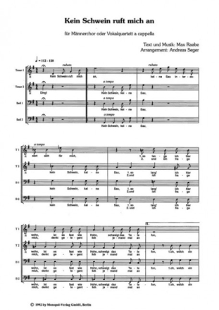 Kein Schwein ruft mich an f�r M�nnerchor oder Vokalquartett a cappella Partitur