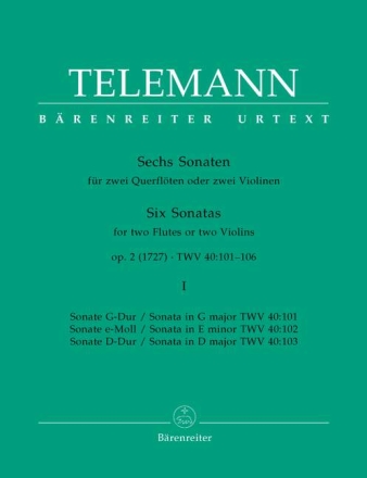 6 Sonaten op.2 Band 1 (Nr.1-3) f�r 2 Fl�ten Spielpartitur