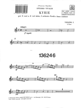 A. Vivaldi Kyrie Rv 587 Orchestral material (for sale)