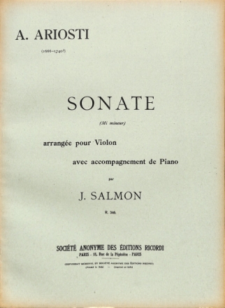 Ariosti  Sonate En Mi Mineur Violon Et Piano (Salmon VIOLIN AND PIANO
