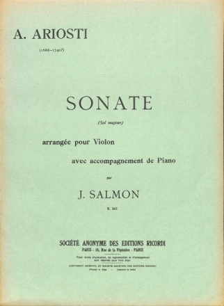 Ariosti  Sonate En Sol Violon Et Piano (Salmon VIOLIN AND PIANO