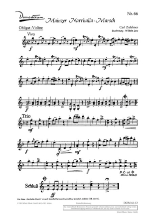 Mainzer Narrhalla-Marsch Salonorchester Einzelstimme Violine obligat