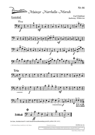 Mainzer Narrhalla-Marsch Salonorchester Einzelstimme Kontrabass