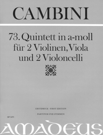 CAMBINI 73. Quintett a-moll - Erstdruck 2 Violinen, Viola, 2 Violoncelli