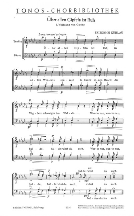 Kuhlau, Friedrich �ber allen Gipfeln ist Ruh  M�nnerchor (TTBB)