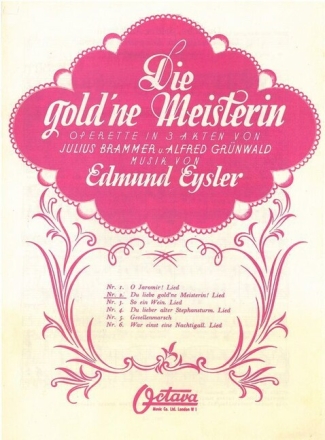 Du liebe gold'ne Meisterin! f�r Gesang und Klavier Einzelausgabe