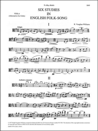 6 Studies in English Folk Song for viola (alternative for cello)