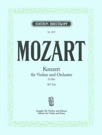 Konzert G-Dur Nr.3 KV216 f�r Violine und Orchester f�r Violine und Klavier