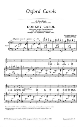 Donkey carol for unison voices and piano