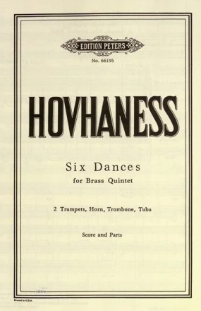 Hovhaness, A. 6 Dances f. Blechbl.-Qui...79, P., 1. Trp., 2, GH. 6 Dances op.79 [Bl] (P/SS)