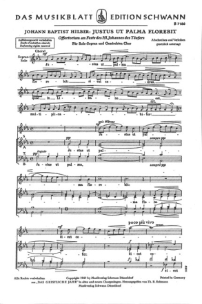 Justus ut palma florebit f�r Sopran und gem Chor a cappella Partitur