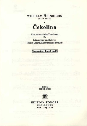 Cekolina f�r M�nnerchor und Klavier (Instrumente ad lib) Bass 1/2
