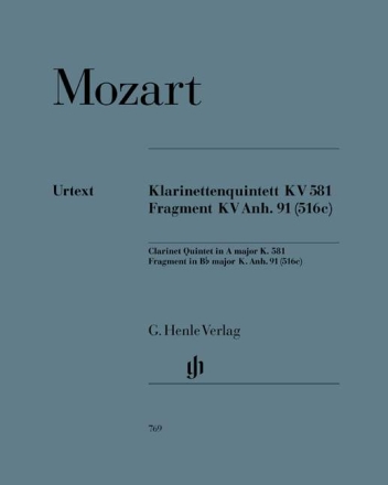 Quintett A-Dur KV581 und Fragment B-Dur KVAnh.91 f�r Klarinette und Streichquartett Stimmen