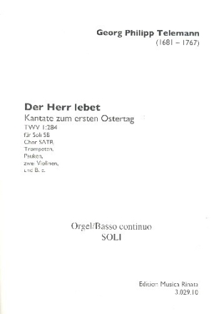 Der Herr lebet TWV1:284 f�r Soli, gem Chor und Instrumente Spielpartitur Soli und Orgel (Basso continuo)