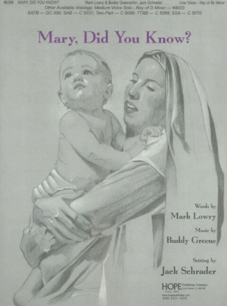 Mary did you know for mixed chorus and piano score