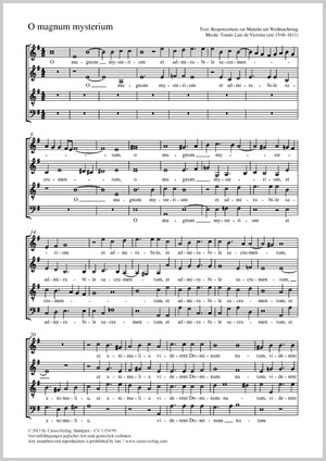 Victoria, Tom�s Luis de O magnum mysterium Coro SATB Partitur