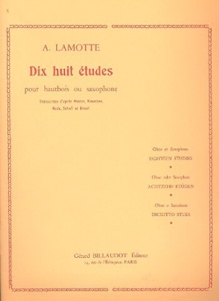 Lamotte Antony 18 Etudes D'Apres Mazas, Kreutzer, Rode, Schall Et Bruni Etudes