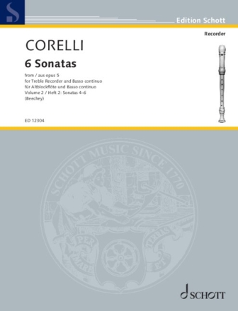 6 Sonaten aus op.5 Band 2 (Nr.4-6) f�r Altblockfl�te und Bc