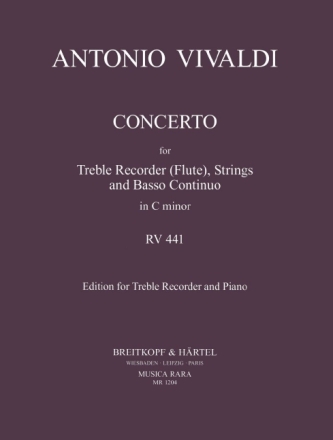 Fl�tenkonzert in c RV441 for treble recorder (fl), strings, bc for treble recorder and piano