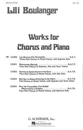 Les Sirenes (The Mermaids) for soprano solo, mixed choir (SAT) and piano choral score