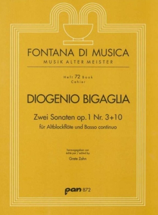 Sonate B-Dur op.1,3 und Sonate B-Dur op.1,10 f�r Altblockfl�te und Bc