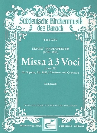 Frauenberger, Ernest - Missa � 3 Voci Coro SAB, 2 Vl, Bc Partitur