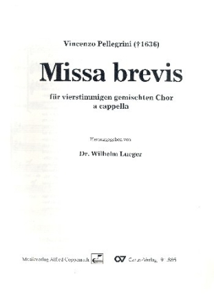Pellegrini, Vincenzo - Missa brevis in D Coro SATB Partitur