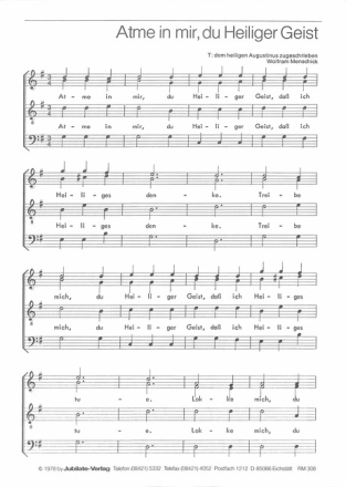 Menschick: Atme in mir, du heiliger Geist f�r gem Chor Chorpartitur