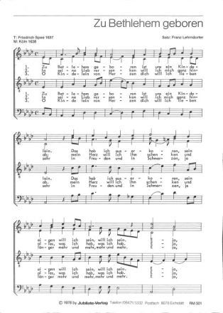 Lehrndorfer: Zu Betlehem geboren / In dulci jubilo f�r gem Chor Chorpartitur