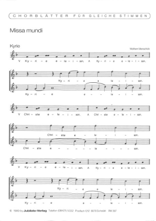 Missa mundi / Vierte Choralmesse f�r 2 Stimmen Partitur