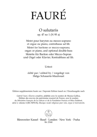 O salutaris op. 47/1 N 95a f�r Bariton oder Mezzo-Sopran und Orgel oder Klavier, Kontrabass ad li Chorpartitur