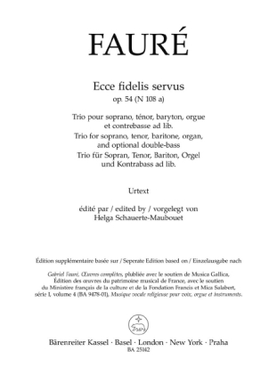 Ecce fidelis servus op. 54 N 108a f�r Sopran, Tenor, Bariton, Orgel und Kontrabass ad lib. Chorpartitur