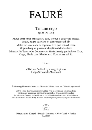 Tantum ergo op. 55 N 110a f�r Tenor oder Sopran solo, f�nfstimmig gemischten Chor, Orgel, Harfe Chorpartitur