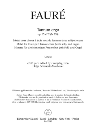 Tantum ergo op. 65/2 N 124 f�r dreistimmigen Frauenchor (mit Soli) und Orgel Chorpartitur