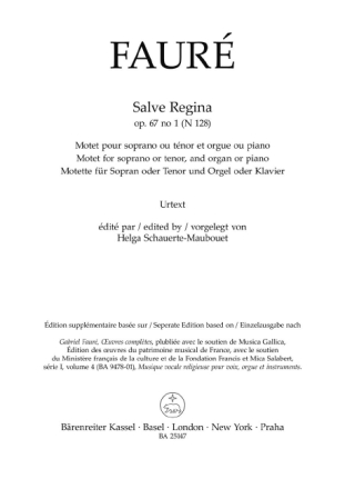 Salve Regina op. 67/1 N 128 f�r Sopran oder Tenor und Orgel oder Klavier Chorpartitur