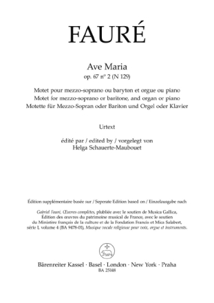 Ave Maria op. 67/2 N 129 f�r Mezzo-Sopran oder Bariton und Orgel oder Klavier Chorpartitur