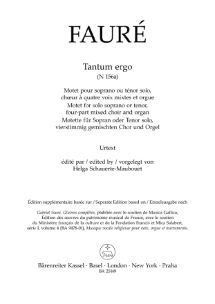 Tantum ergo N 156a f�r Sopran oder Tenor solo, vierstimmig gemischten Chor und Orgel Chorpartitur