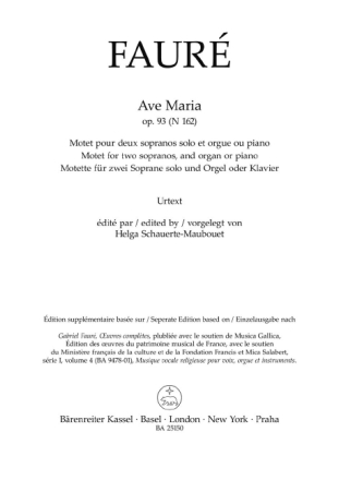 Ave Maria op. 93 N 162 f�r zwei Soprane solo und Orgel oder Klavier Chorpartitur