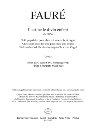 Il est n� le divin enfant N 107a f�r f�r einstimmigen Chor und Orgel Chorpartitur