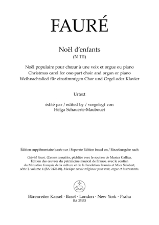 No�l d'enfants N 111 f�r einstimmigen Chor und Orgel oder Klavier Chorpartitur