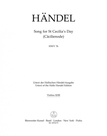 H�ndel, Georg Friedrich, Song for St Cecilia?s Day HWV 76 -C�cilienode 2. Violine Stimme, Urtextausgabe