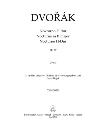 Dvor�k, Anton�n, Nocturne H-Dur op. 40 Cello Stimme, Urtextausgabe